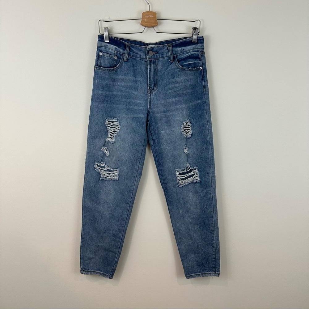 Blank Paige Distressed Blue Jeans Straight Slim Leg Size Medium Women's